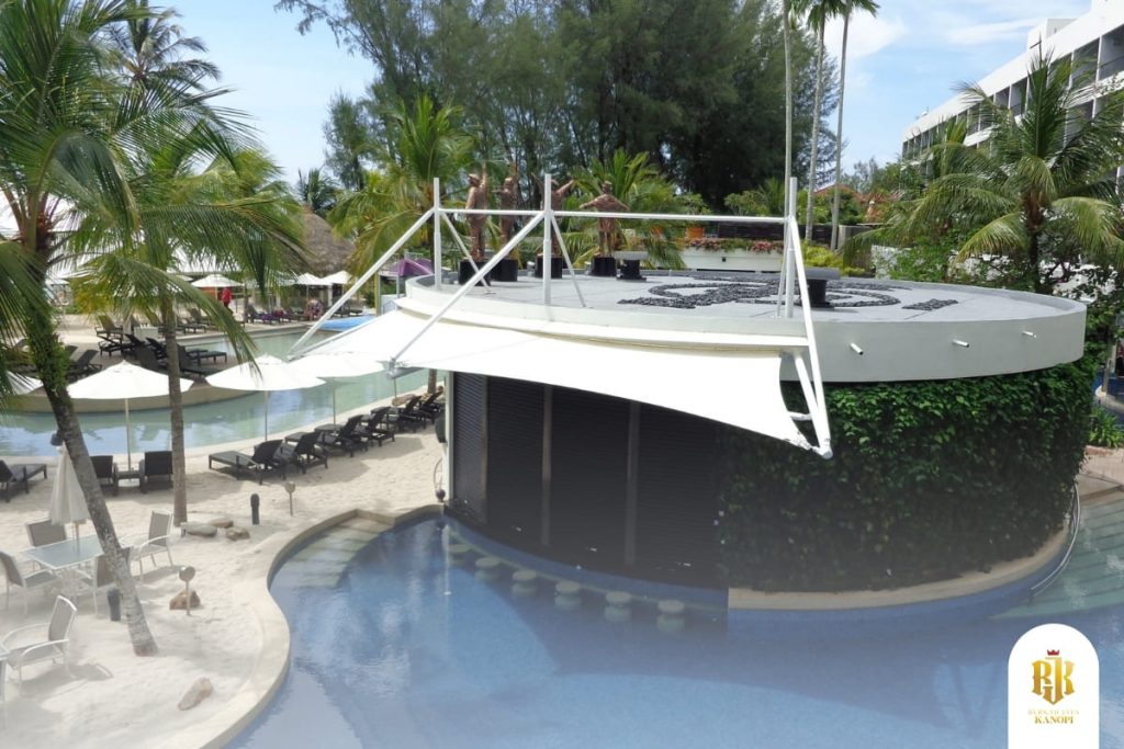 modern canopy, membrane roof, peak design